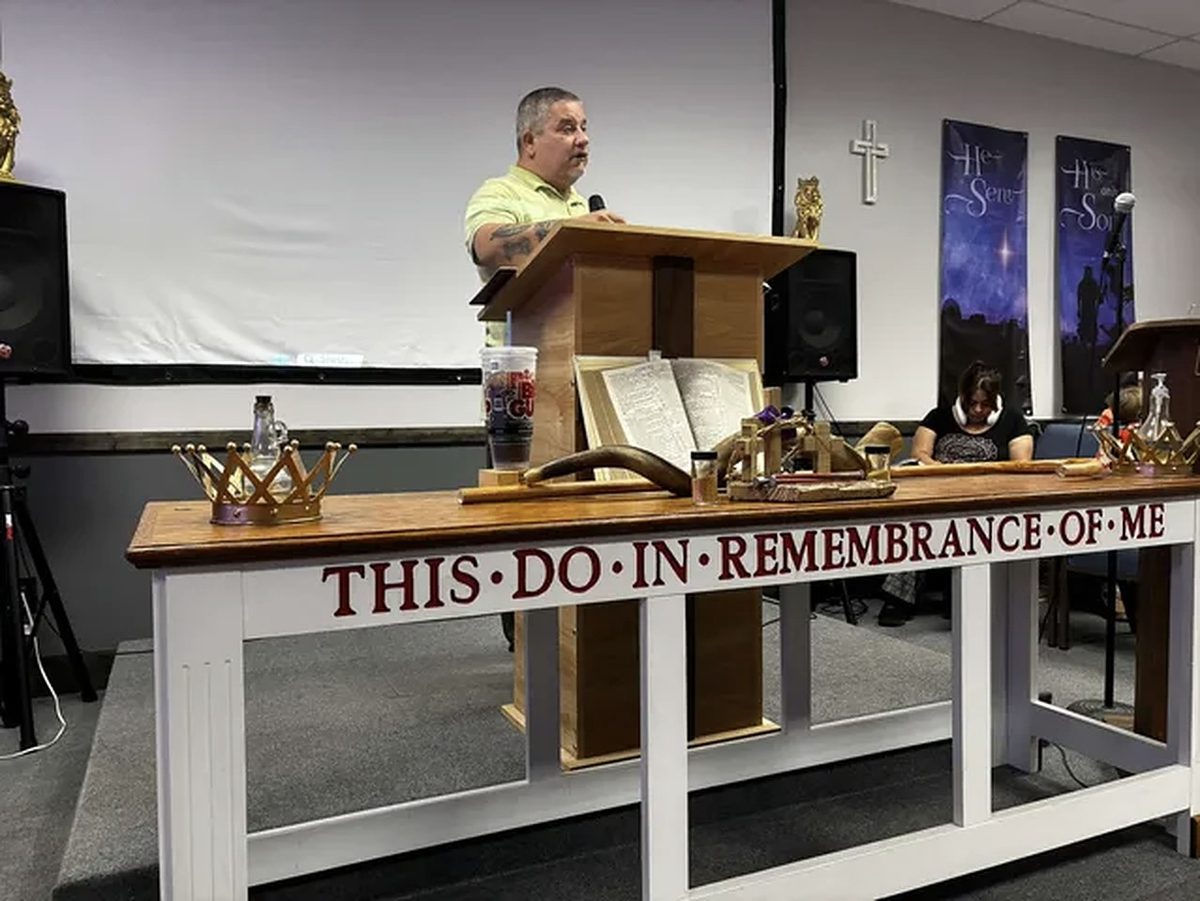 Pastor Eric preaching during Sunday worship